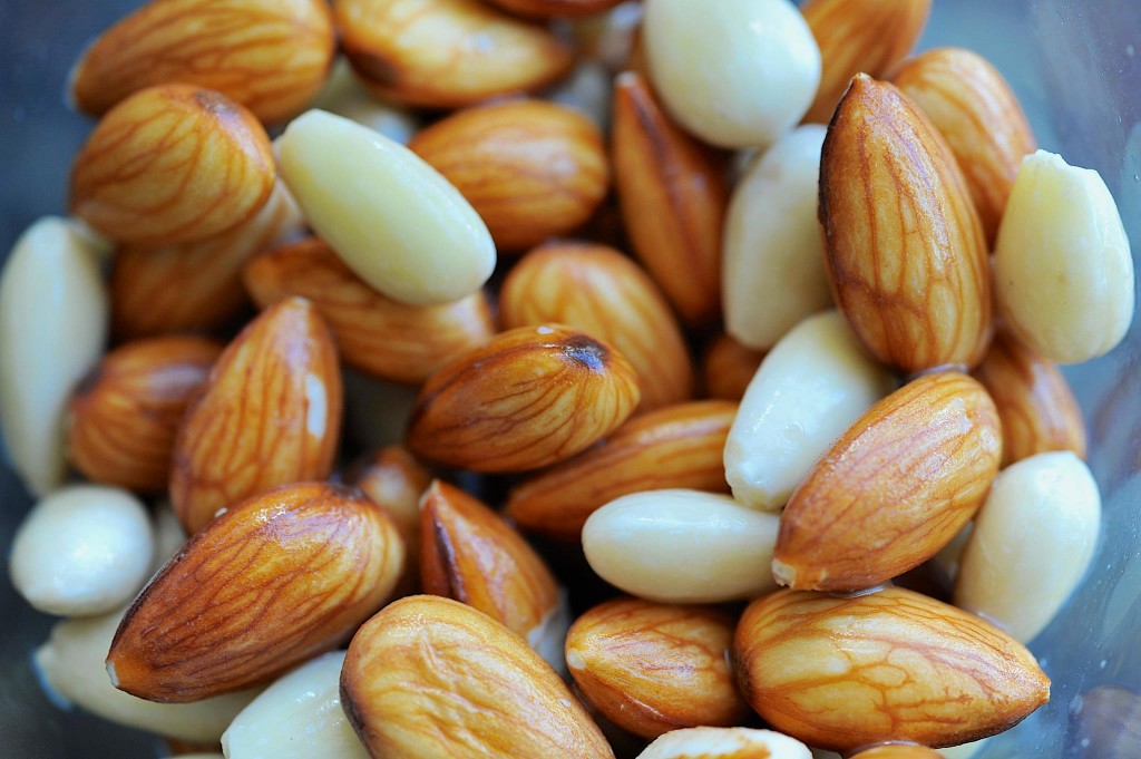 Soaked almonds, ready for sprouting