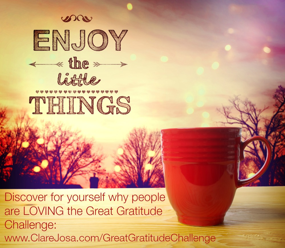 If I had to sum up everything I teach about #gratitude in 4 simple words? #GratitudeQuote: Enjoy The Little Things. Discover for yourself why people are LOVING the Great Gratitude Challenge: http://www.ClareJosa.com/GreatGratitudeChallenge